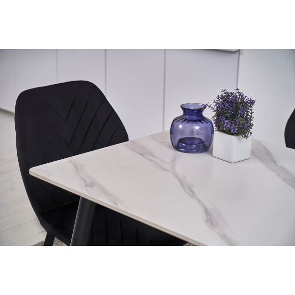 Обідній керамічний стіл TM-100 білий мармур + чорний